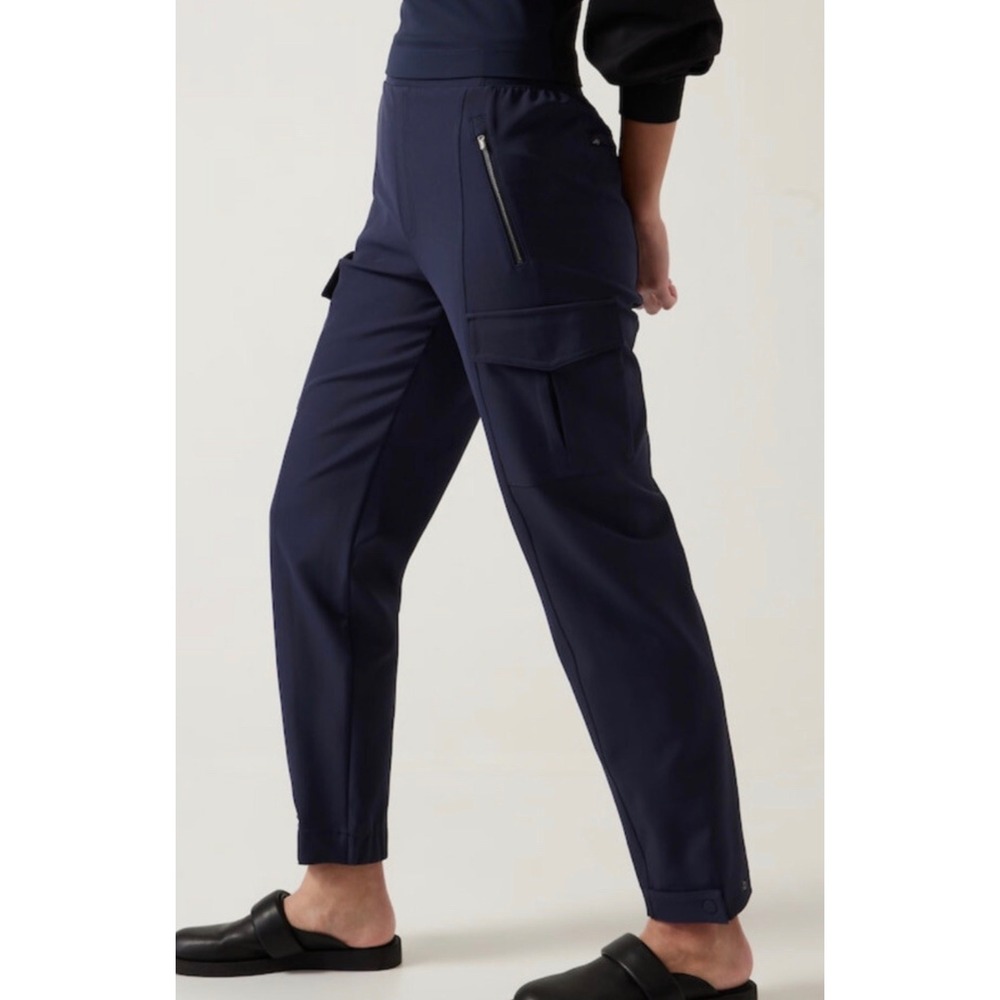Athleta Headlands Hybrid Cargo II Pants Blue Gray Tapered Utility Women 10